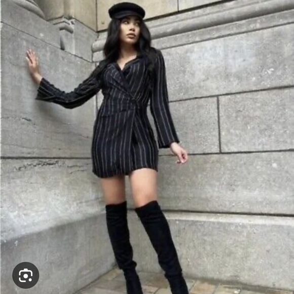 ZARA Black White Striped Blazer Mini Dress - Picture 6 of 13